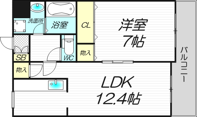 大阪府大阪市淀川区西中島2丁目１１番１５号メゾン ラ・リーブの南東向き広さ４５㎡１LDK１０２号室の間取り図